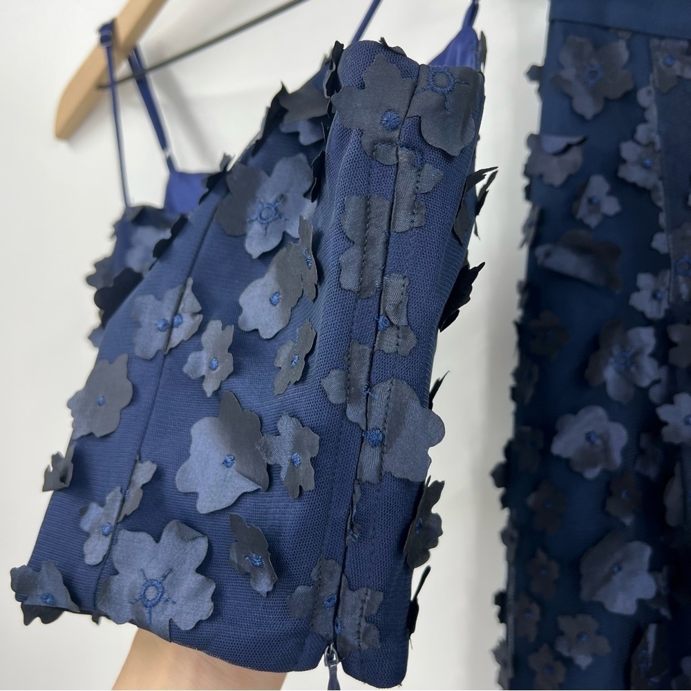 Eva Franco Mesh Top and Skirt Set Navy Petal Floral Cocktail Wedding Guest Sz 4 - Picture 7 of 9